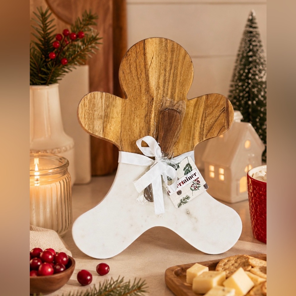 Holiday Gingerbread Charcuterie Board Set 🎄🍪 Marble + Wood Serving Tray